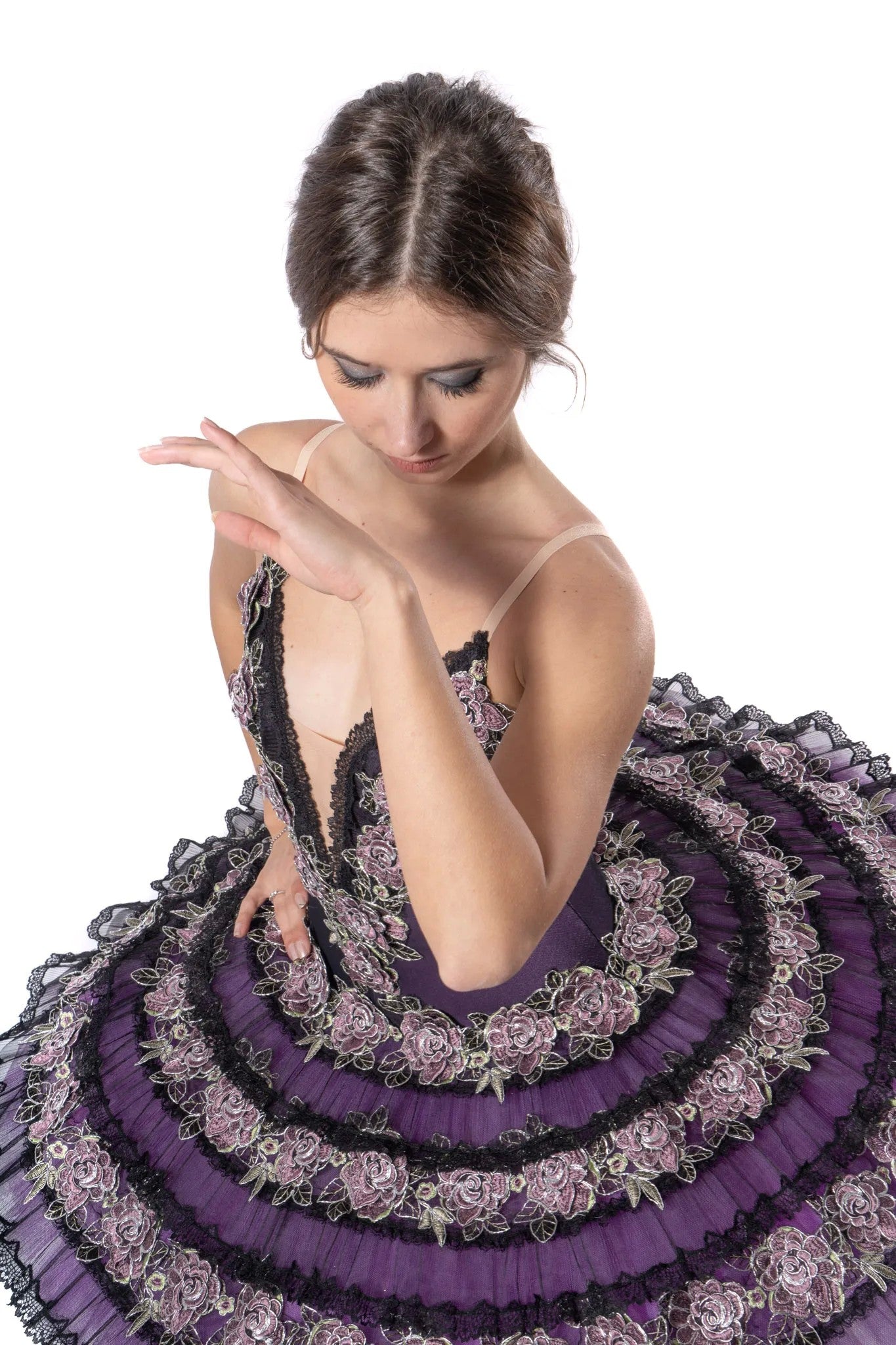 Tutù professionale Paquita a balze organza e fiori T428