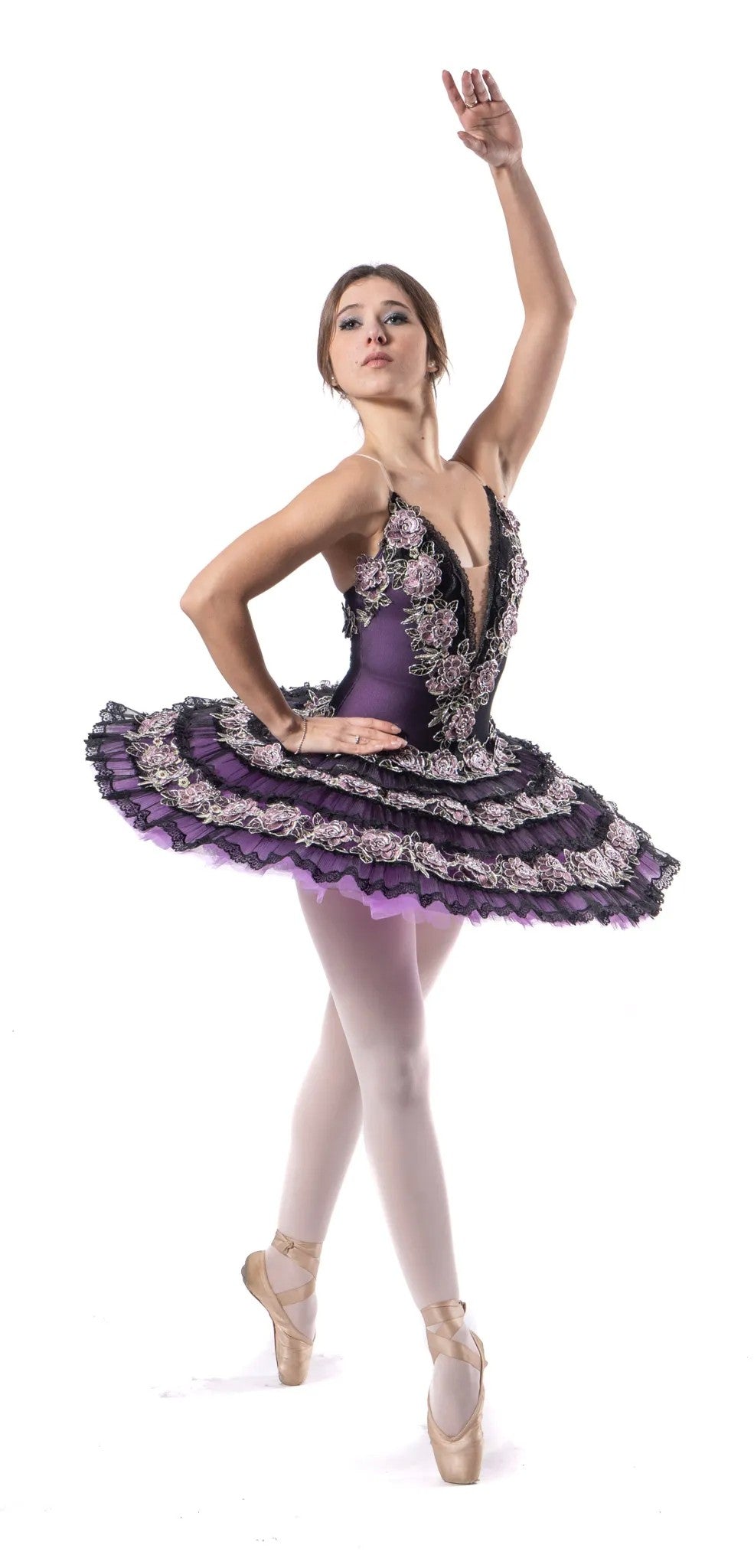 Tutù professionale Paquita a balze organza e fiori T428