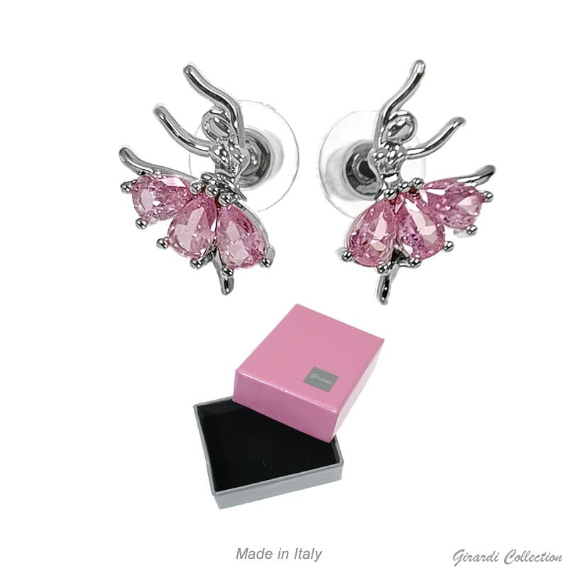 Orecchini in ottone argentato con ballerina e zirconi