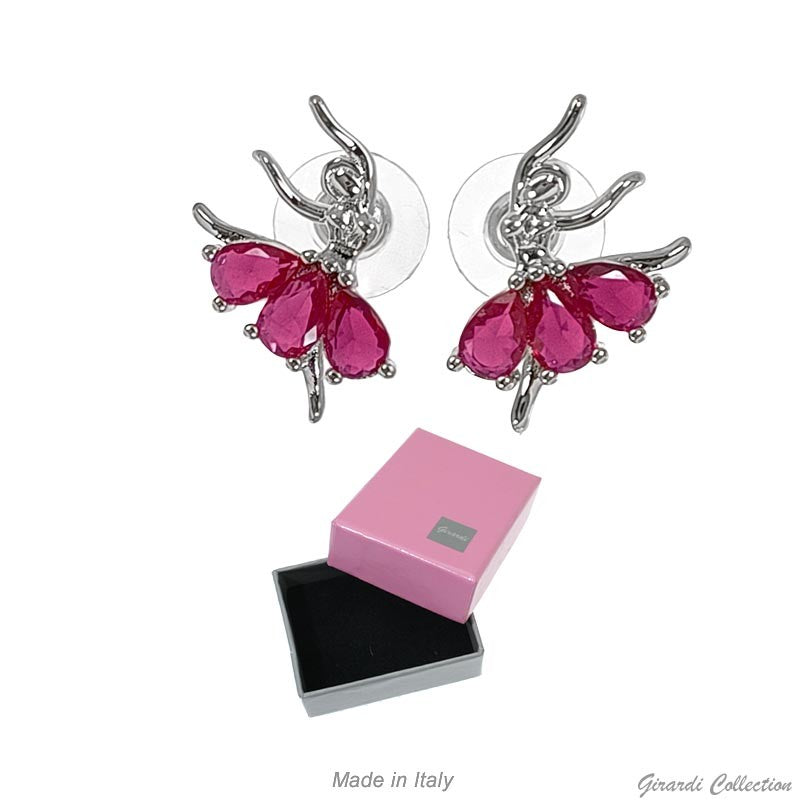 Orecchini in ottone argentato con ballerina e zirconi