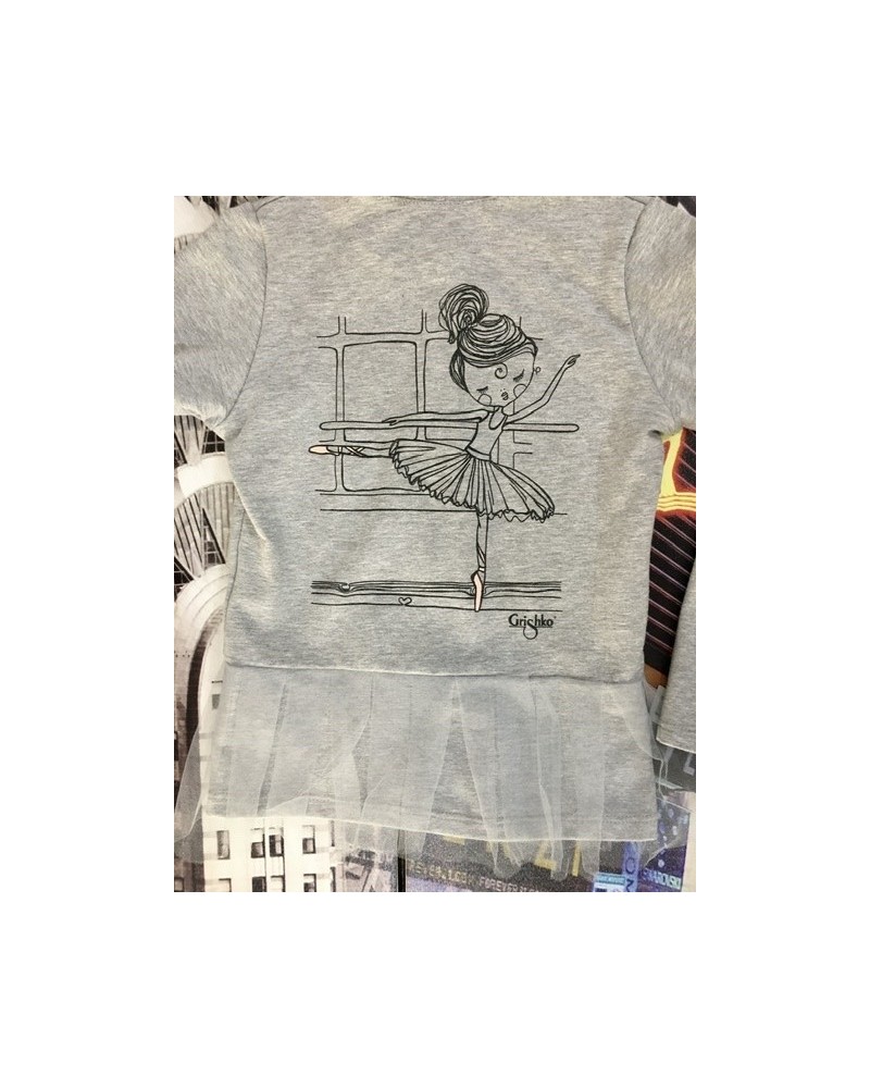 Sweatshirt für Mädchen mit Tülleinsatz und Grishko-Print