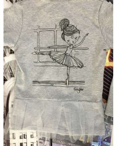 Sweat-shirt fille avec insert en tulle et imprimé grishko