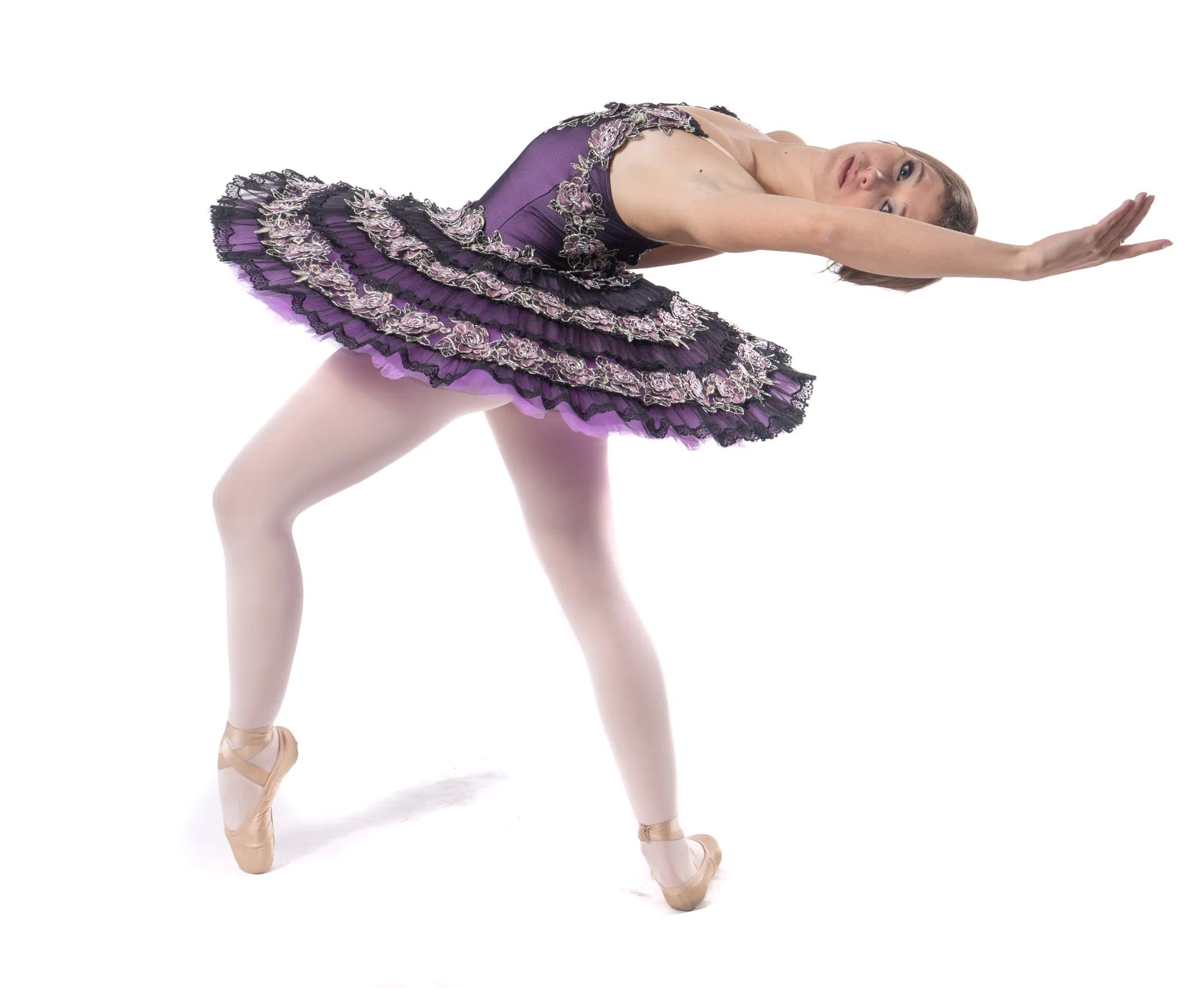 Tutù professionale Paquita a balze organza e fiori T428