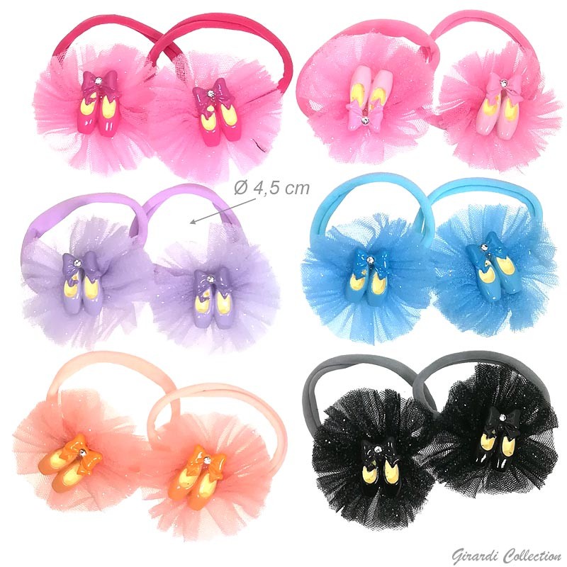 Coppia di fermacoda elastico con tulle e scarpette ballerina