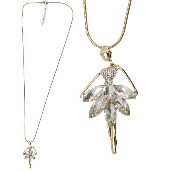Collana lunga con pendente ballerina in strass