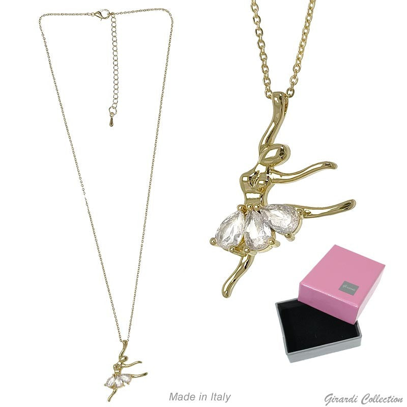 Collana In Metallo Con Ballerina E Zirconi