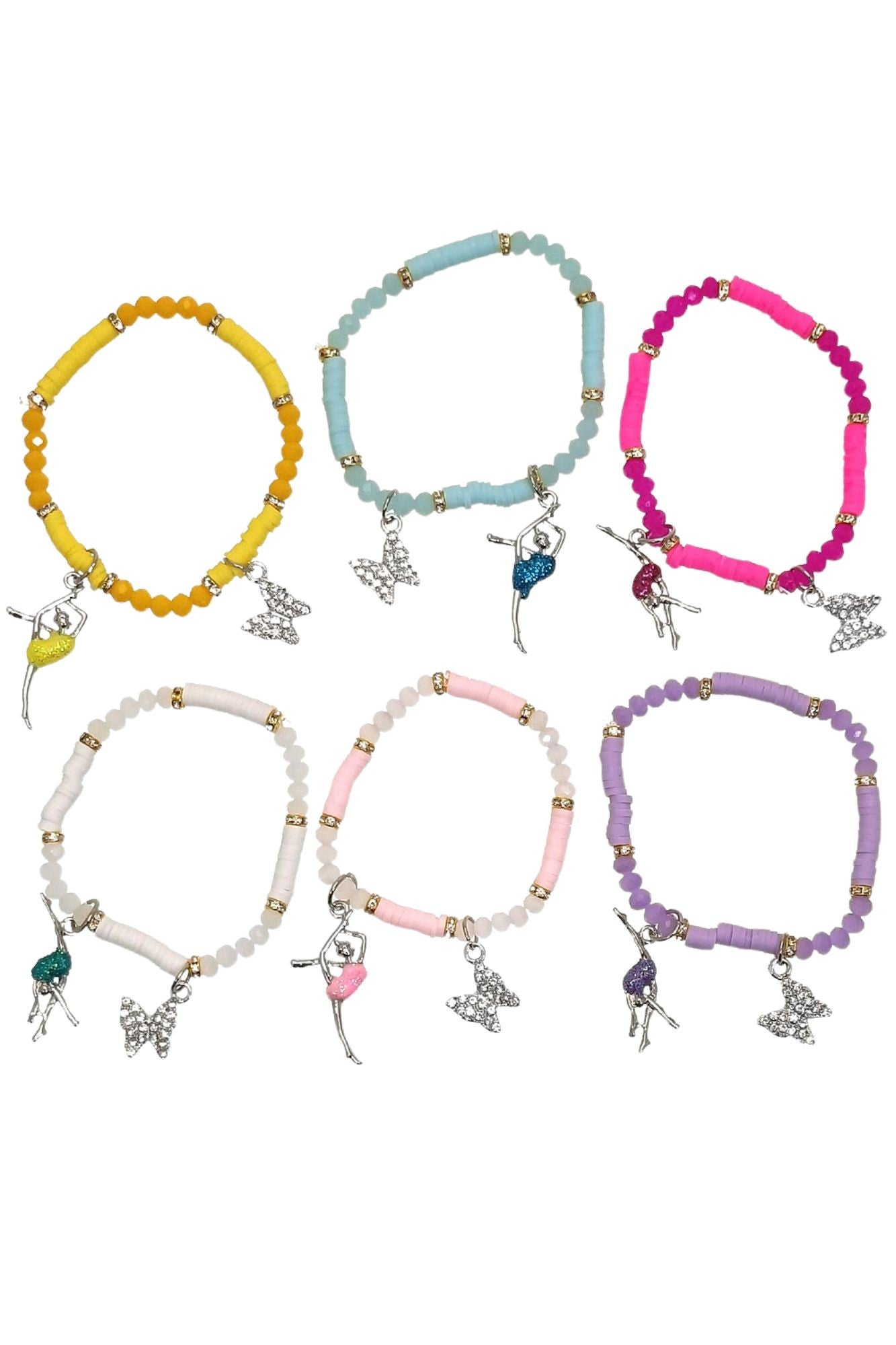 Bracciale elastico con figura di ginnasta e farfalla in strass