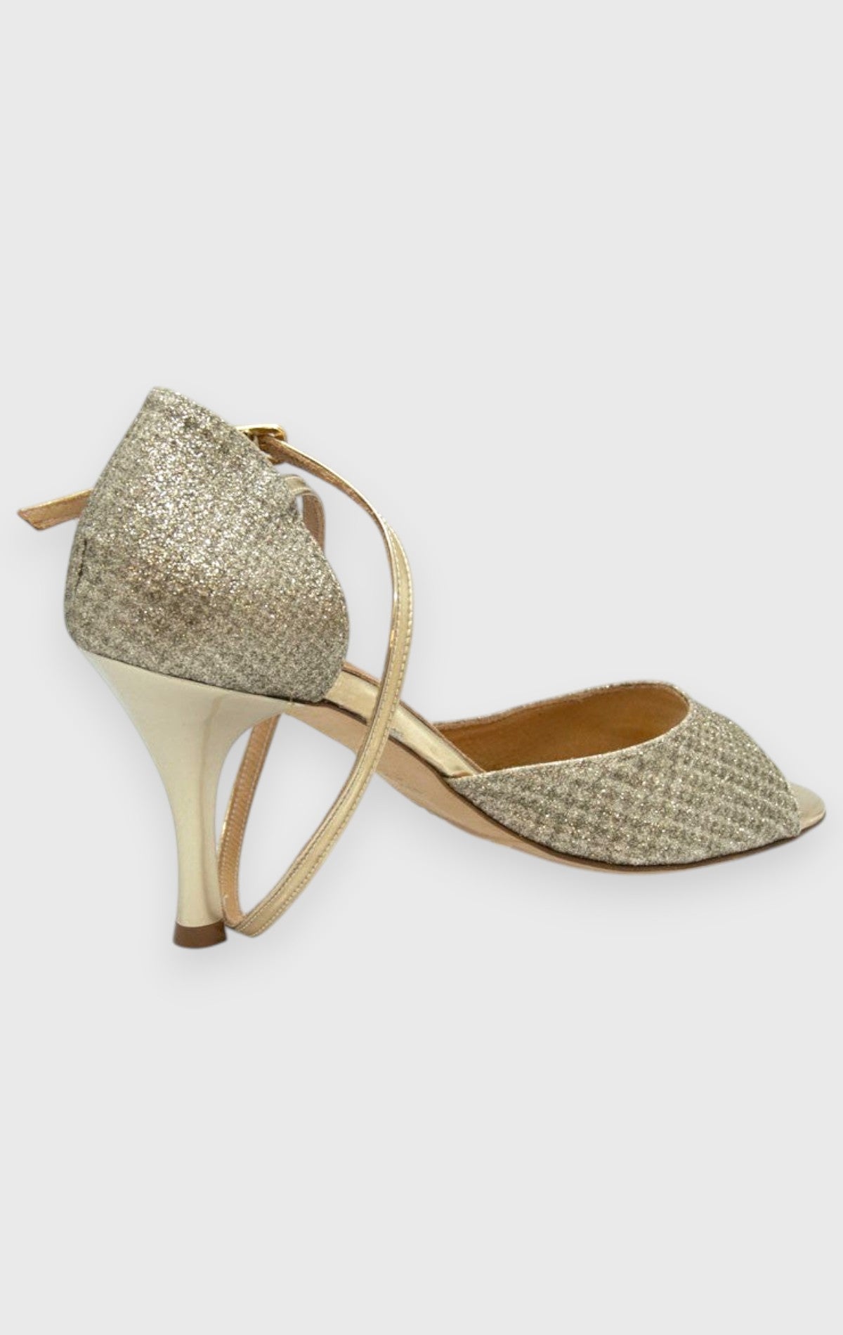 Scarpe da tango color platino fondo cuoio tacco 9 cm  MOVIDA 2029L