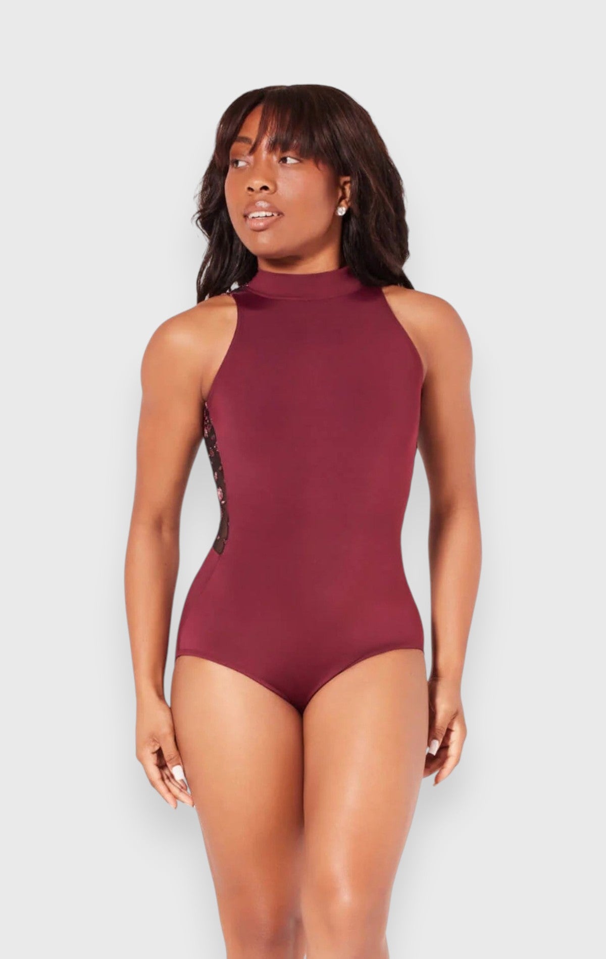 Body ornato romantico con collo alto e decorazioni F12403W