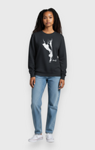 DanzaShop black oversized sweatshirt with white ballet dancer leg print and 'like G' logo. Cotton blend.