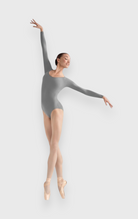 DanzaShop Bloch L5609 Lepsi grey microfiber long sleeve ballet leotard with round neckline.