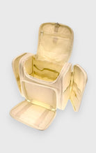 DanzaShop borsa organizer portatrucchi beige in tessuto impermeabile, con 4 scomparti con cerniera e gancio appendibile.