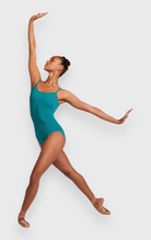 DanzaShop teal microfiber camisole leotard for women, ideal for ballet and dance.