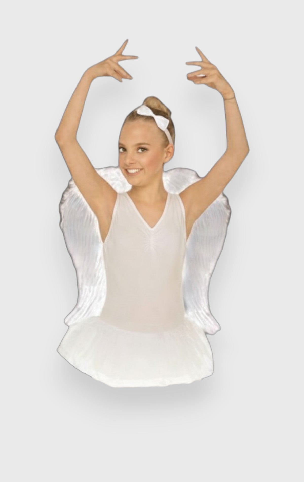 DanzaShop white feather angel wings with elastic straps, 51x46 cm. Perfect for costumes.